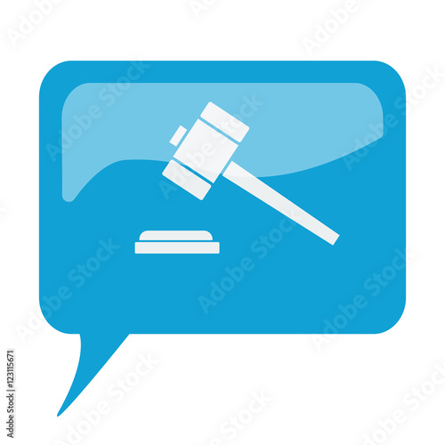 Blue speech bubble with white Law Gavel icon on white background photo