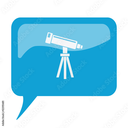 Blue speech bubble with white Telescope icon on white background