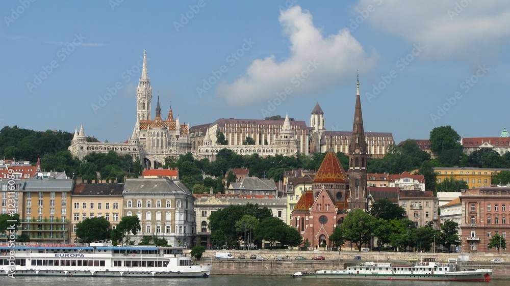 View to Buda hills from the oppocite side of Danube, Budapest Hungary,