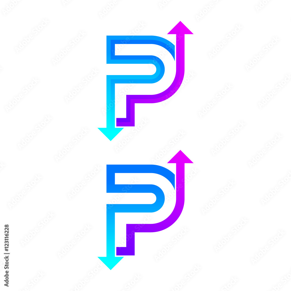 Letter P logo design template. Arrow creative sign Letter P logo design template. Arrow creative sign