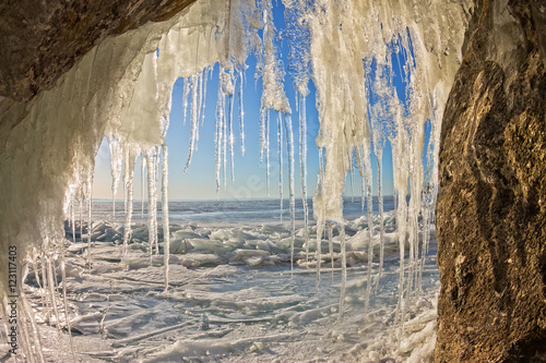 View of the sunrise from the ice grotto in the pattern, on the i photo