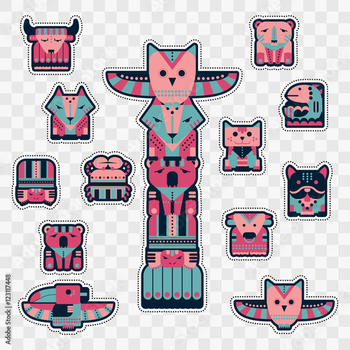 Set of Fashion patch badges with cute totems animals