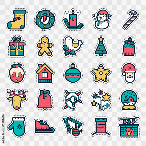Set of Fashion patch badges with  christmas elements -  deer, wr