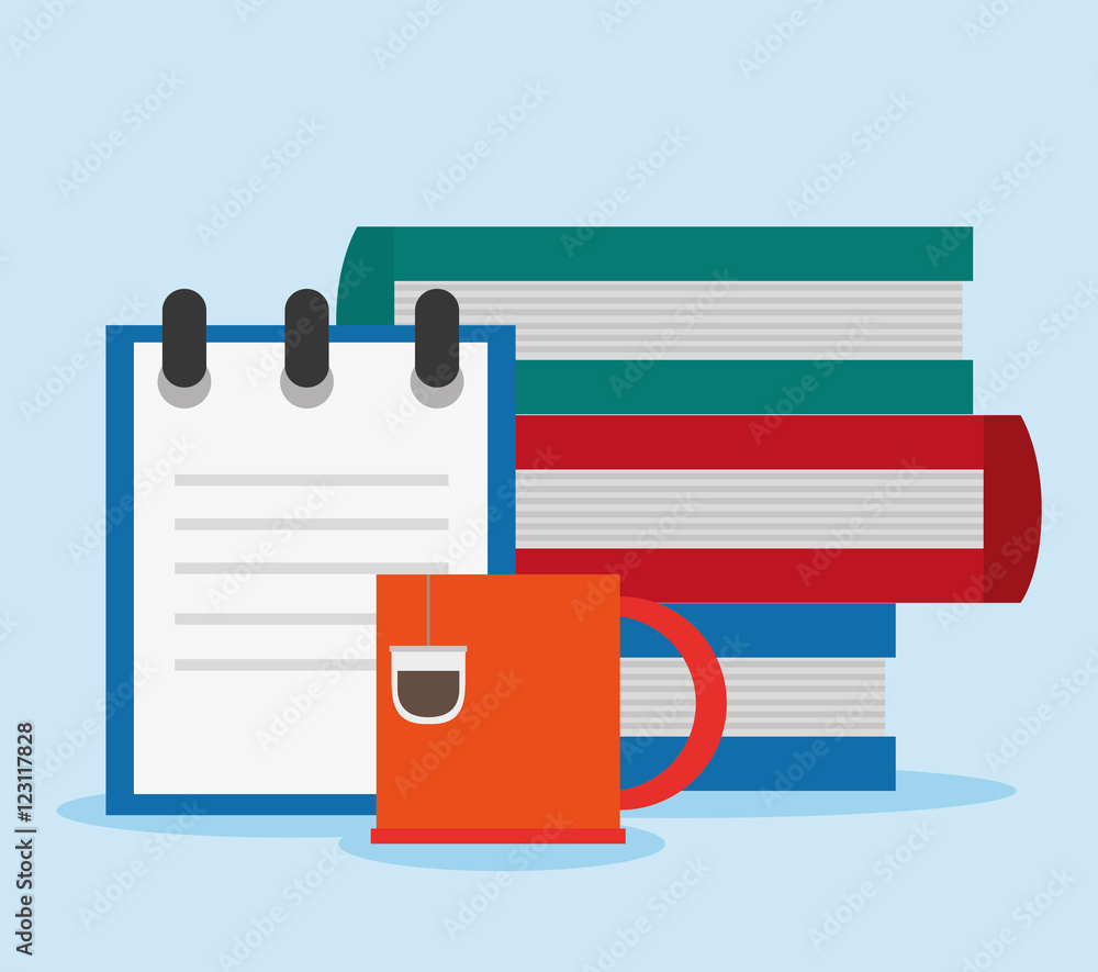 Books and mug icon. Office work supplies and objects theme. Colorful design. Vector illustration Books and mug icon. Office work supplies and objects theme. Colorful design. Vector illustration