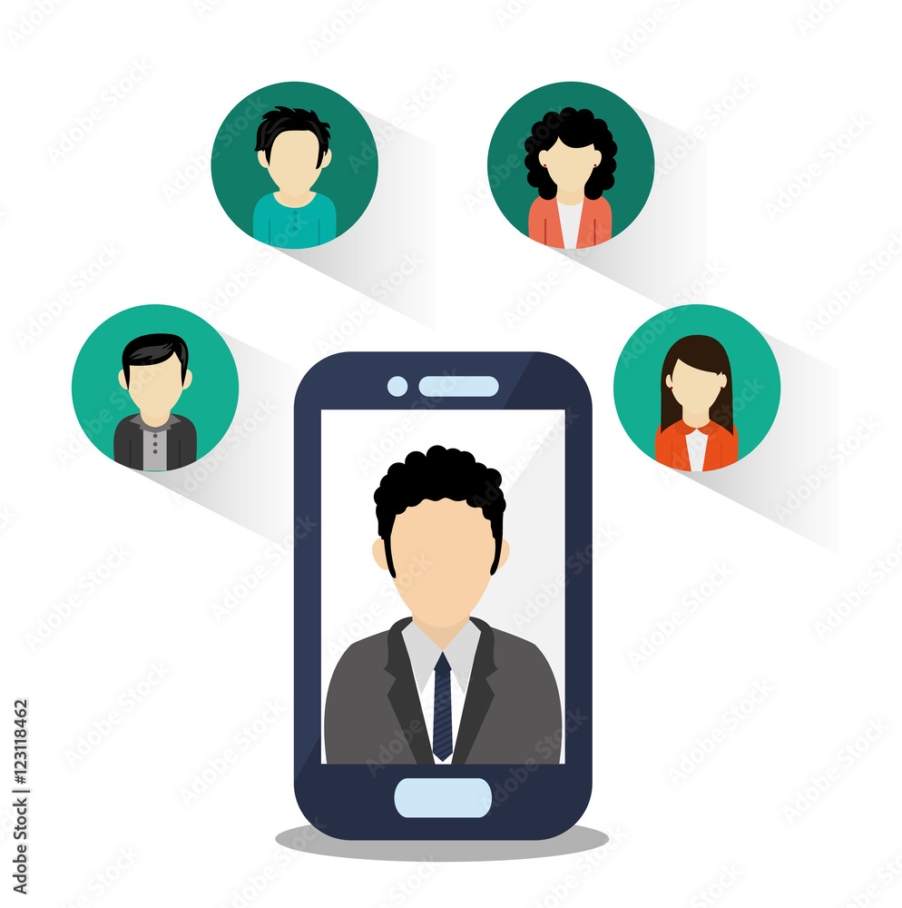 Woman man avatar and smartphone icon. Social media multimedia communcation and digital marketing theme. Colorful design. Vector illustration Woman man avatar and smartphone icon. Social media multimedia communcation and digital marketing theme. Colorful design. Vector illustration
