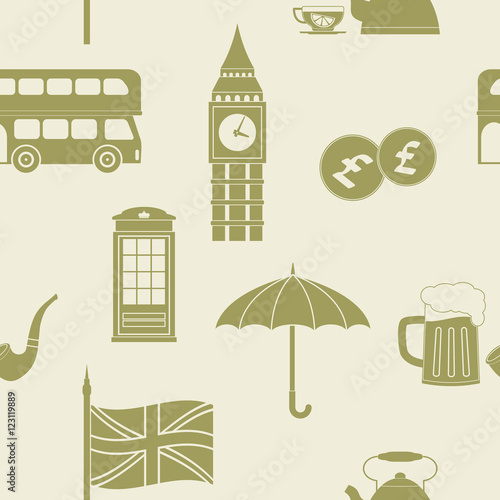Seamless pattern with england icons for your design