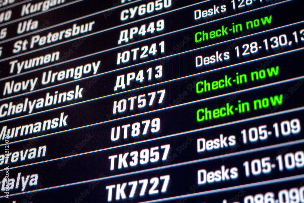 board panel with all check-in flights board panel with all check-in flights