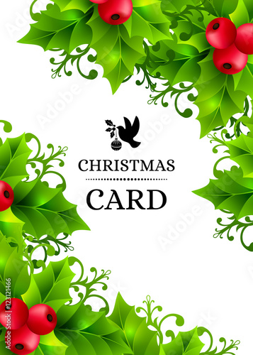 Christmas background with holly leaves decorations