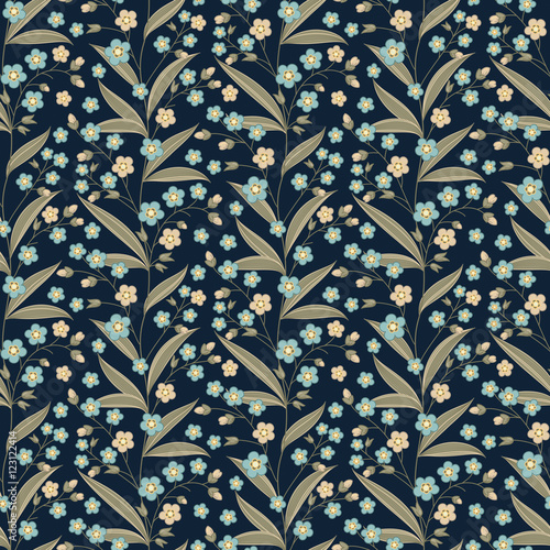 Seamless vector hand drawn flower pattern on dark background