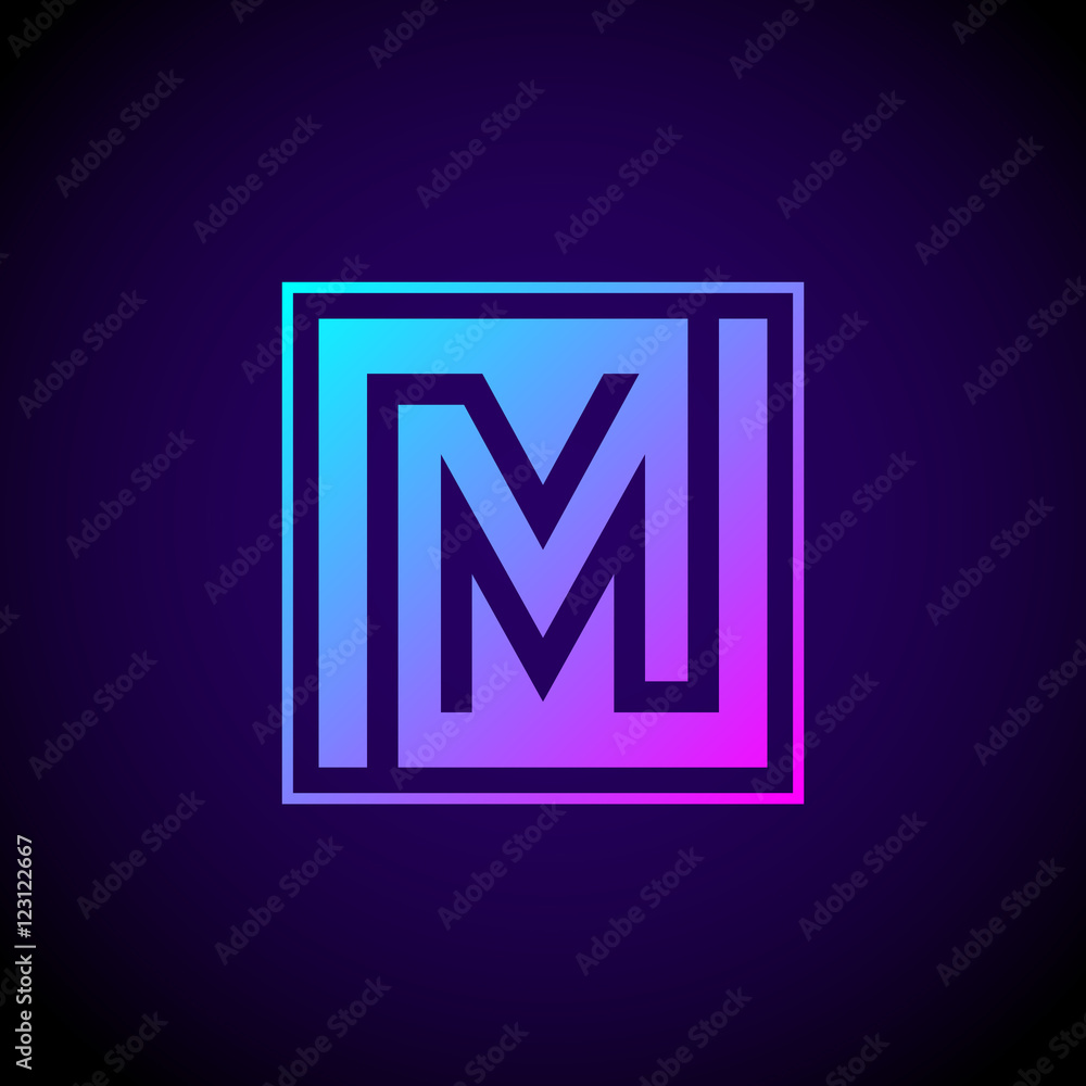 Letter M logo,Square shape symbol,Digital,Technology,Media
