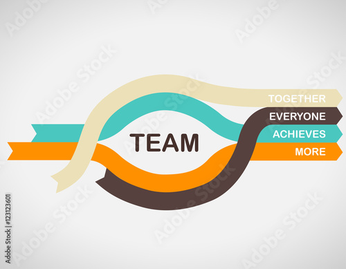 Word spell "TEAM" on colorful paper stripes with arrows.