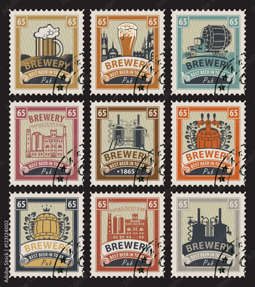 set of postage stamps on the theme of beer and brewery
