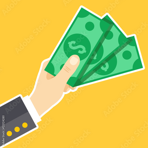 Hand holding money. Dollars, cash, money exchange concepts. Modern flat design vector illustration