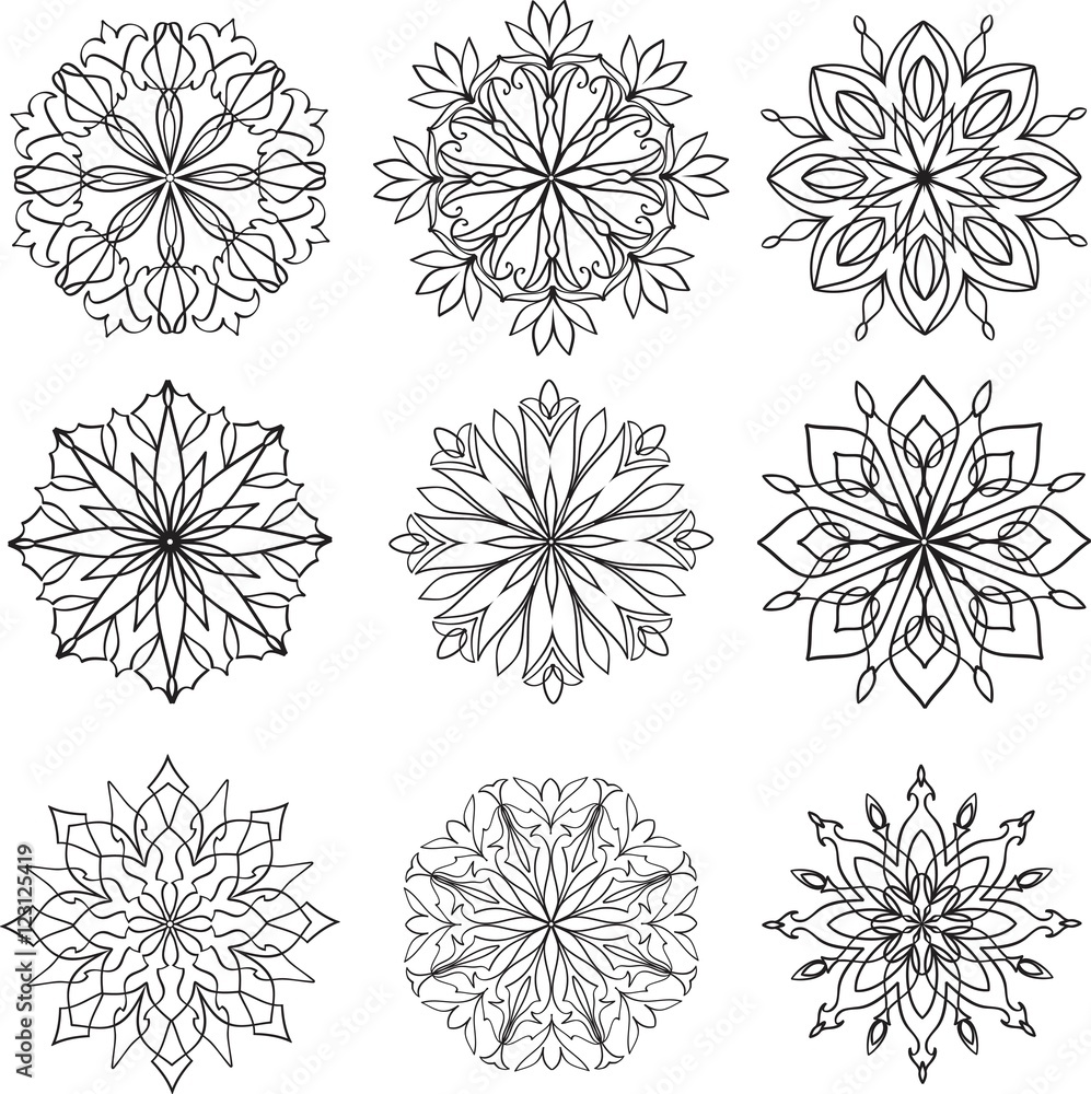Obraz premium Hand drawn, stylized, vector set of mandala.