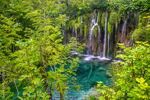 Croatia. Waterfall of Plitvice lake  natural travel background 