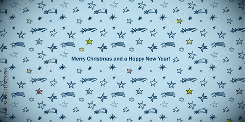 Merry Christmas and a Happy New Year! / Illustrated card full of stars and snowballs    