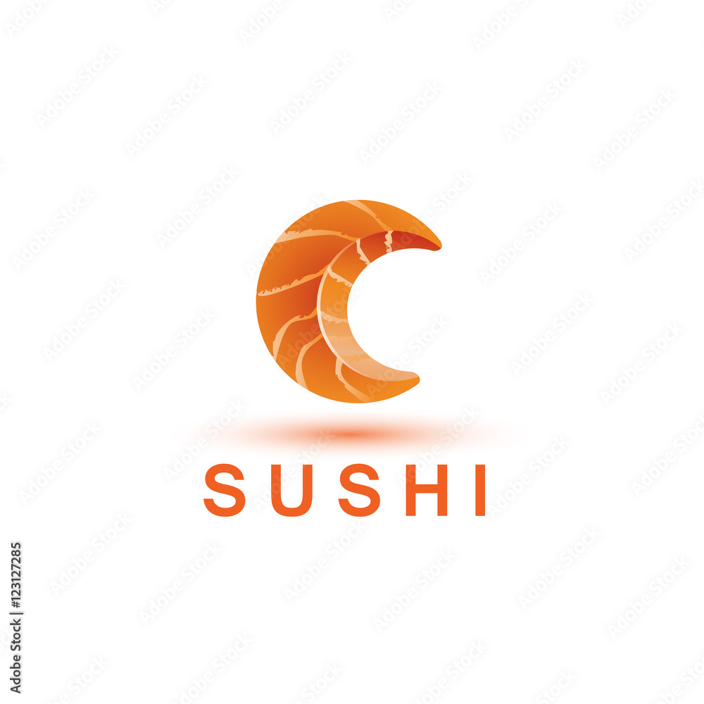 Fototapeta premium Sushi logo template. The letter C looks like a fresh piece of salmon fish.