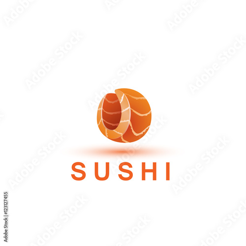 Sushi logo template. The letter O looks like a fresh piece of salmon fish.