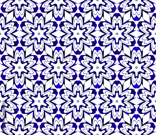 Abstract Vector seamless pattern with abstract floral and leave style. Repeating sample figure and line. blue gradient.