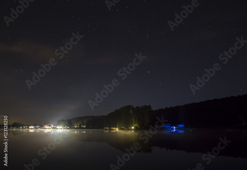 harbour and starlit sky on the werbellinsee by night