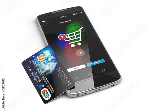 Mobile online shopping. E-commerce with smart phone and credit c