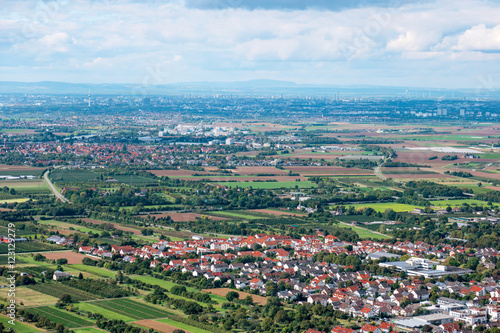Panoramic view of Upper Rhine Plain. Front - Schriesheim, Ladenburg, background - Mannheim