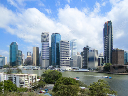 Brisbane Skyline and River from Kangaroo Point. High-rise buildings of the Central Business District.