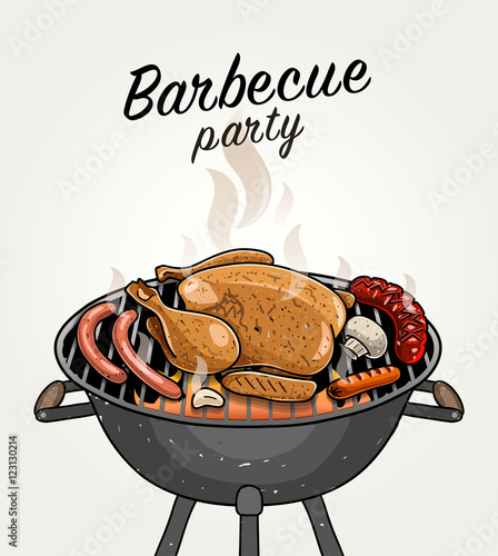 Sketched Barbecue Meat Food on Grill