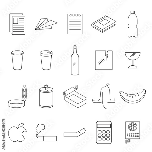 Set of line garbage signs