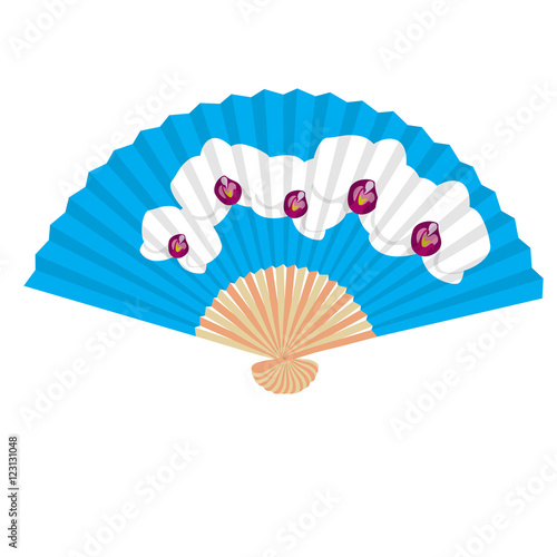 Traditional Folding Hand Fan with a flower orchidea. Vector illustration.