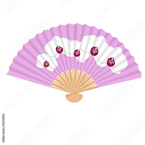 Traditional Folding Hand Fan with a flower orchidea. Vector illustration.