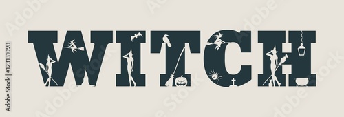 Witch word and silhouettes on them. Halloween theme background