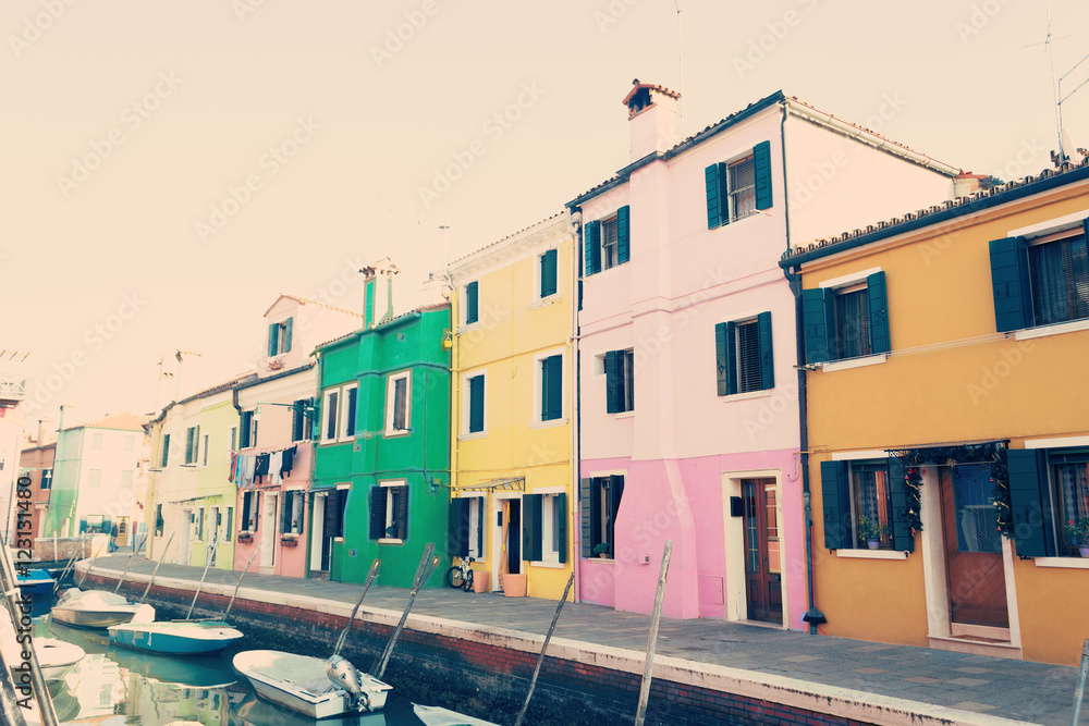 Burano small canal in vintage effect