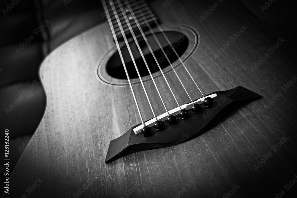 Fototapeta premium acoustic guitar, bw filter for music background