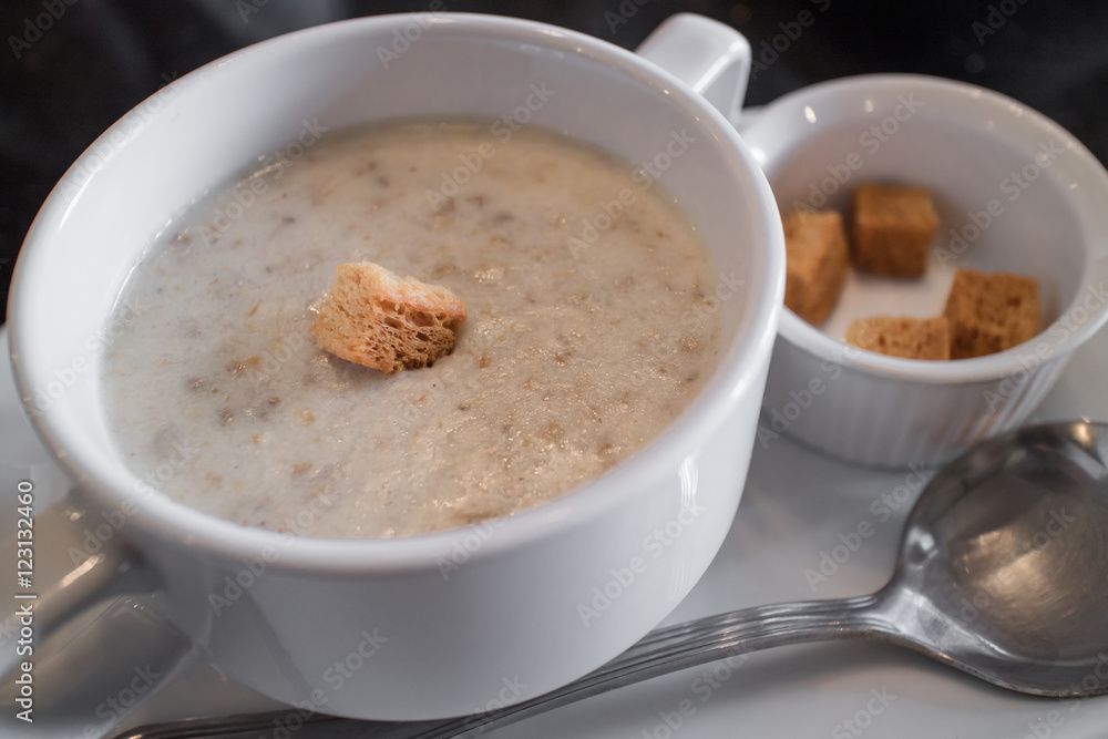 Mushroom soup with croutons Mushroom soup with croutons