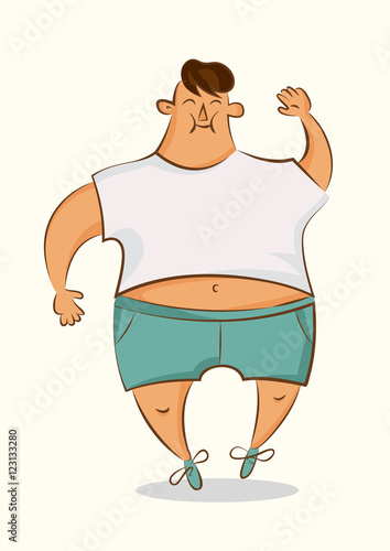 Fat cartoon character. Boy with overweight. Isolated vector illustration on white background