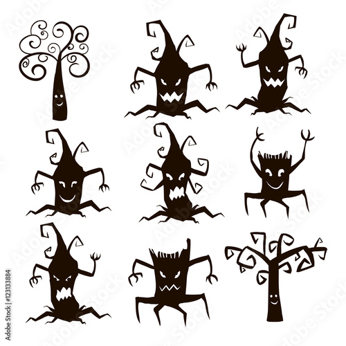 Set of silhouette  trees and stumps icons