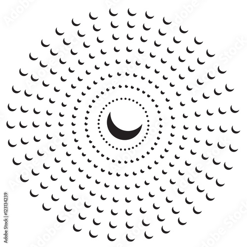 Croissant or crescent dots spiral background, abstract vector object