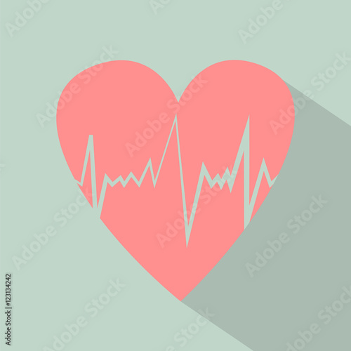 Heart pulse icon with shadow. Flat design vector illustration. Retro colors.