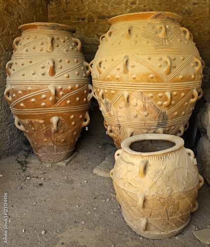 Food containers from the Knossos Palace. Minoan palaces Knossos is the largest archaeological site of all the paleces in Mediterranean island of Crete.