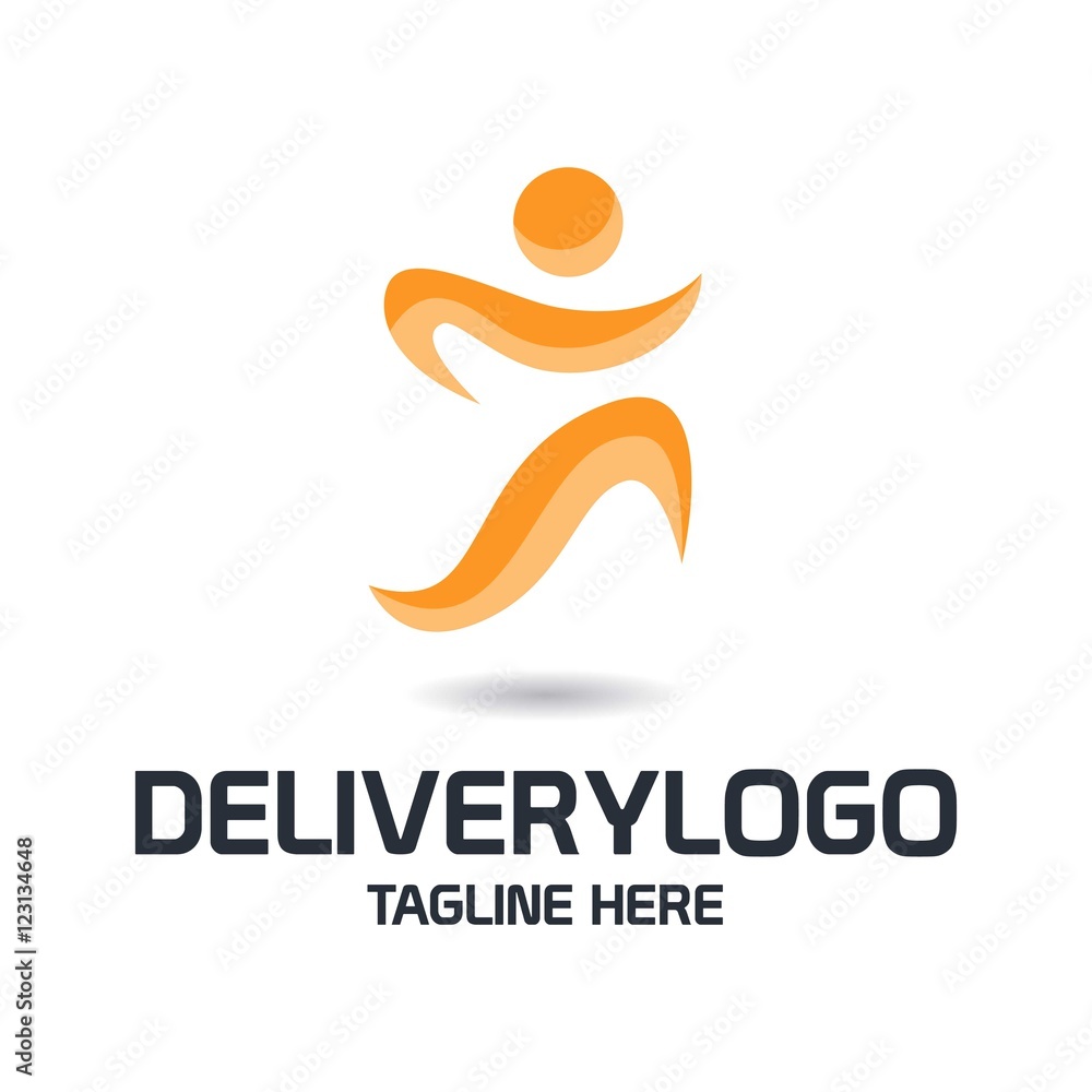 Obraz premium The Running man with postal box logo,Messenger creative concept,Delivery vector logo design template.