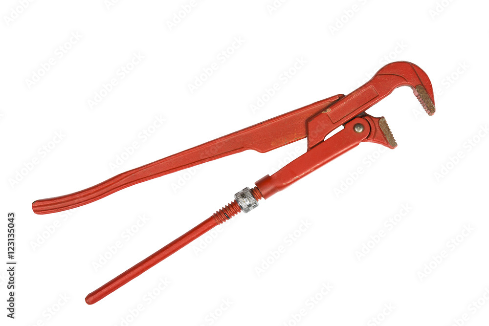Red adjustable pipe wrench isolated on a white Red adjustable pipe wrench isolated on a white