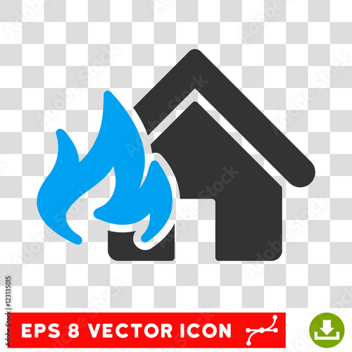 Vector Realty Fire Damage EPS vector pictograph. Illustration style is flat iconic bicolor blue and gray symbol on a transparent background.