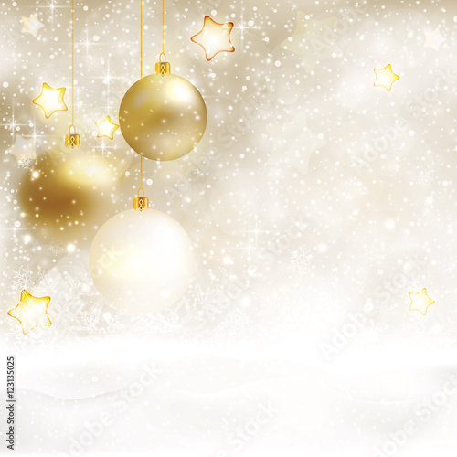 White golden Christmas background with baubles