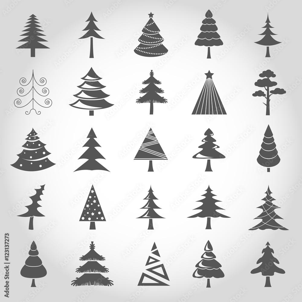 Obraz premium Christmas tree icon set. Flat design. Monochrome version