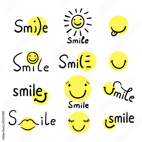 Smile vector illustration. Inspirational quote about happy