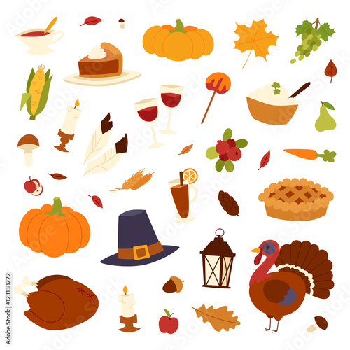 Happy Thanksgiving Day set vector.