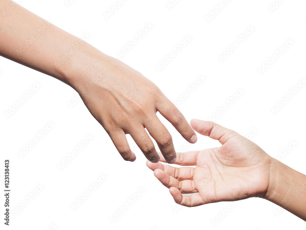 Helping hands isolated on white background