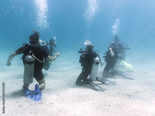Training group of divers.