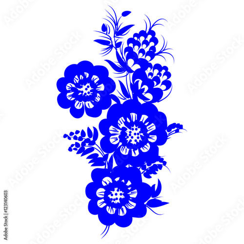 romantic painting flower blue silhouette vector eps10 folk art